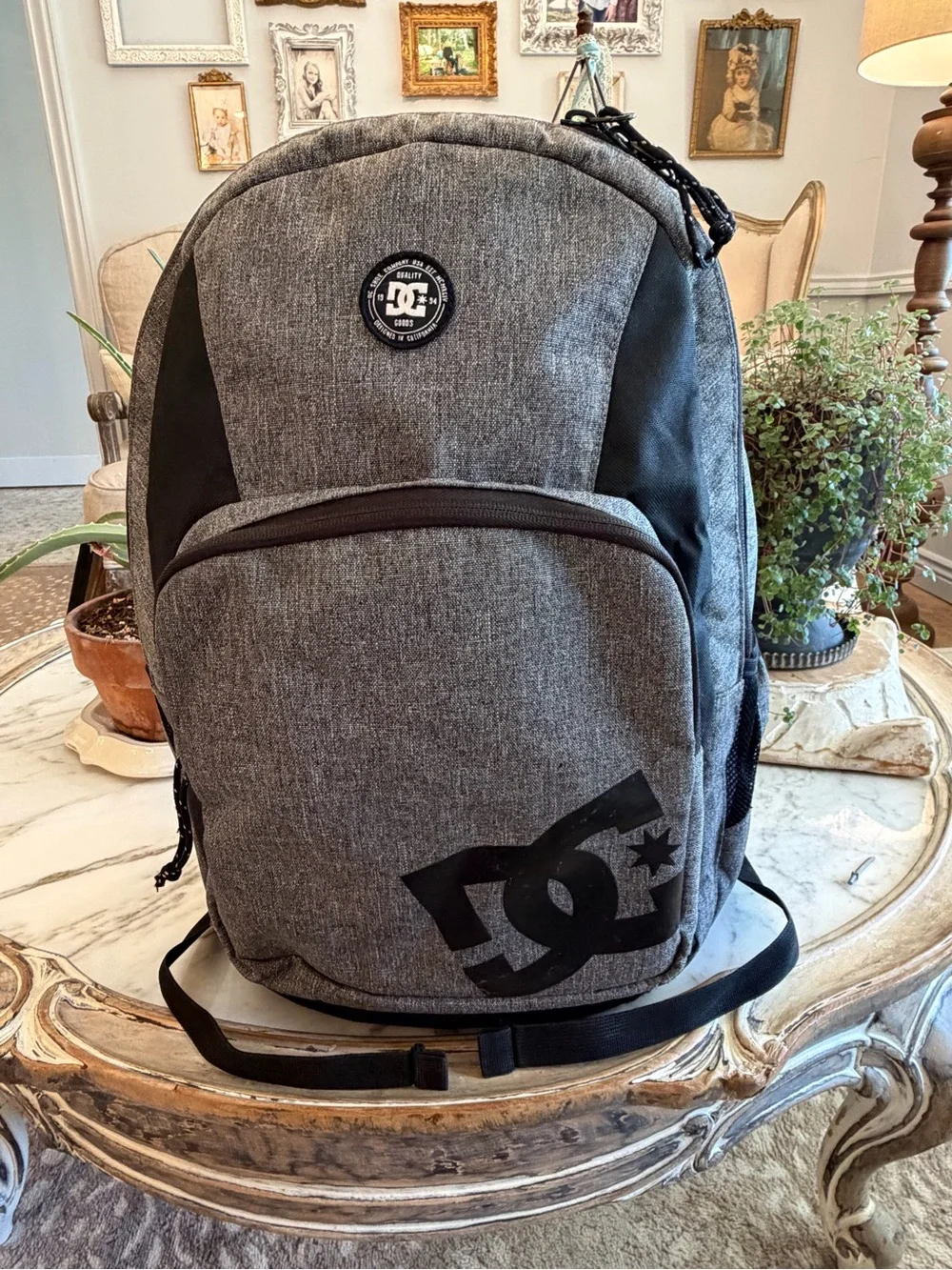 DC Grey and Black Men's Backpack with Logo